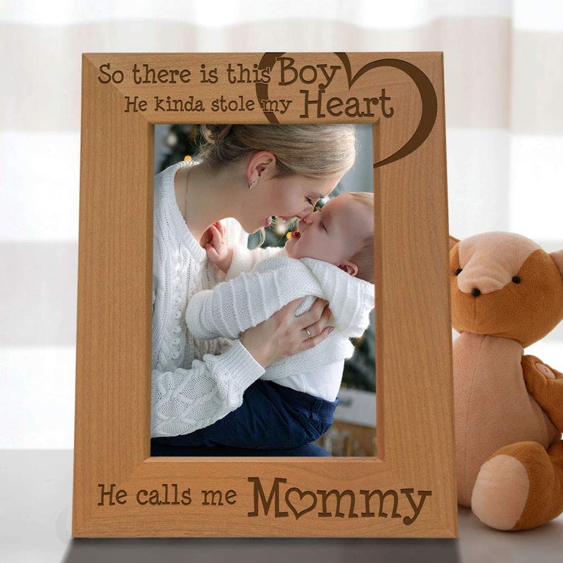 KATE POSH So There is This Boy He Calls me Mommy - Natural Engraved Wood Photo Frame Mother and Son Gifts, Mother's Day, Best Mom Ever, New Baby, (5x7-Vertical) - Image 4